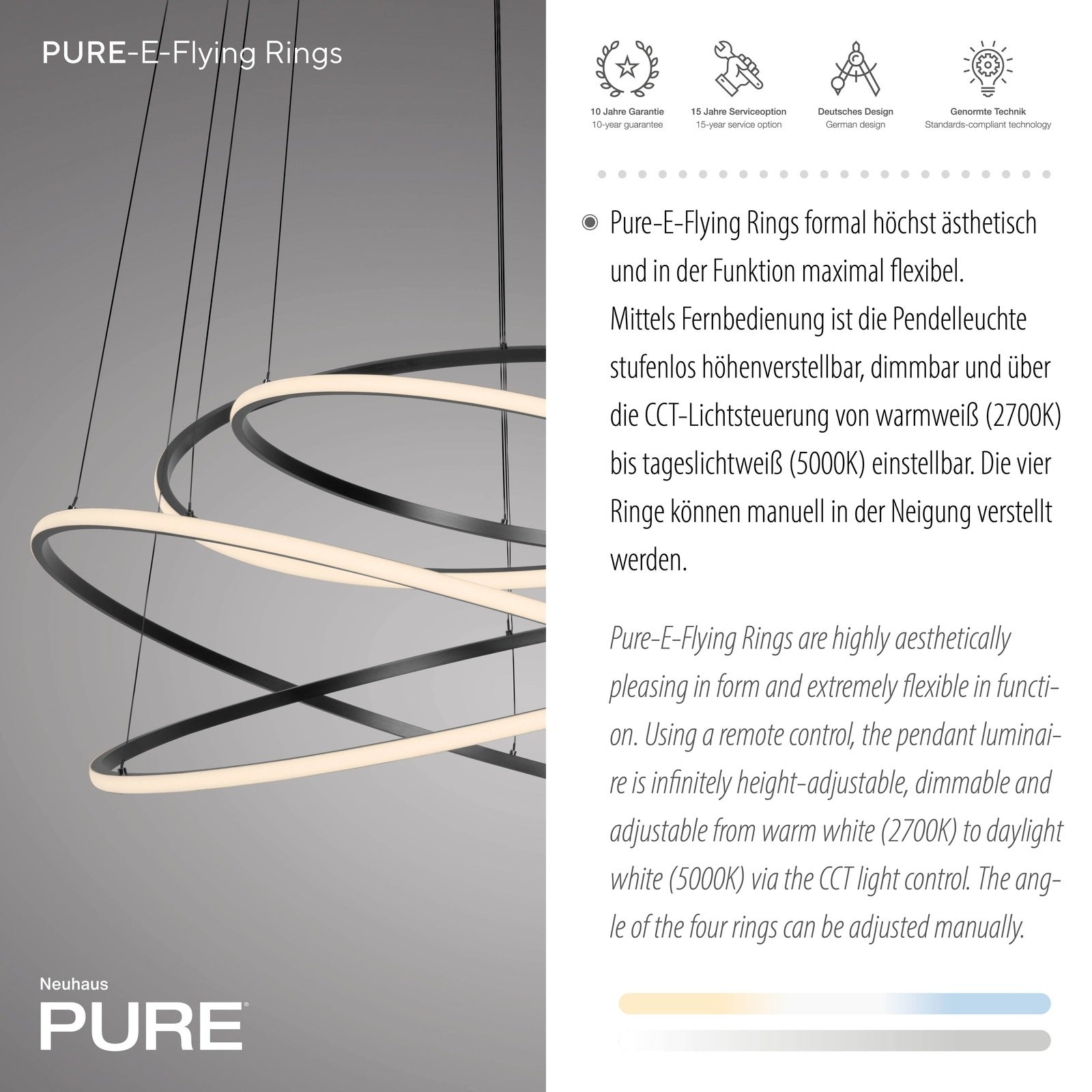 Paul Neuhaus-Pendelleuchte Pure E-Flying Rings