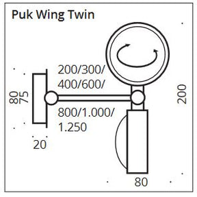 Top Light - Wand-/Deckenleuchte Puk Wing Twin LED Schwarz Chrom